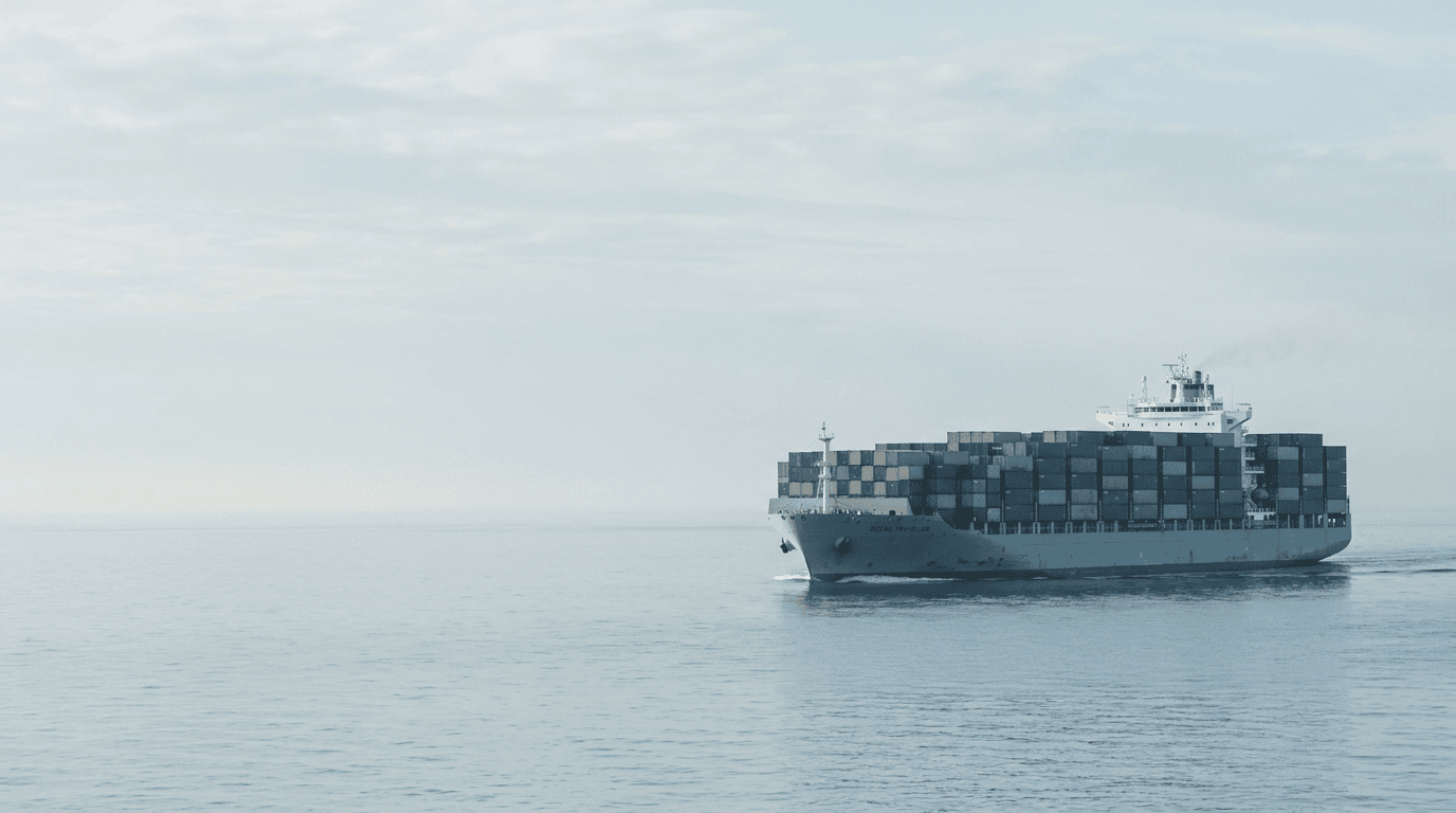 Container ship loaded with shipping containers sailing on a calm sea